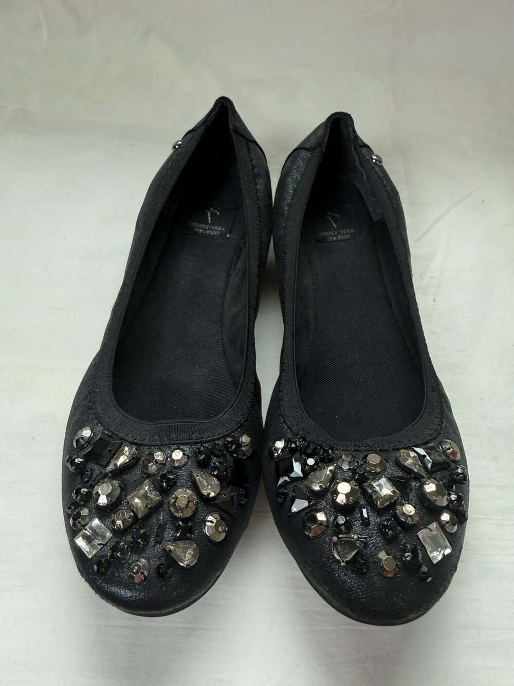 Simply Vera Vera Wang Black Jeweled Ballet Flats Glam Rhinestone Size 9